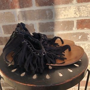 Faux Suede Fringe Sandals